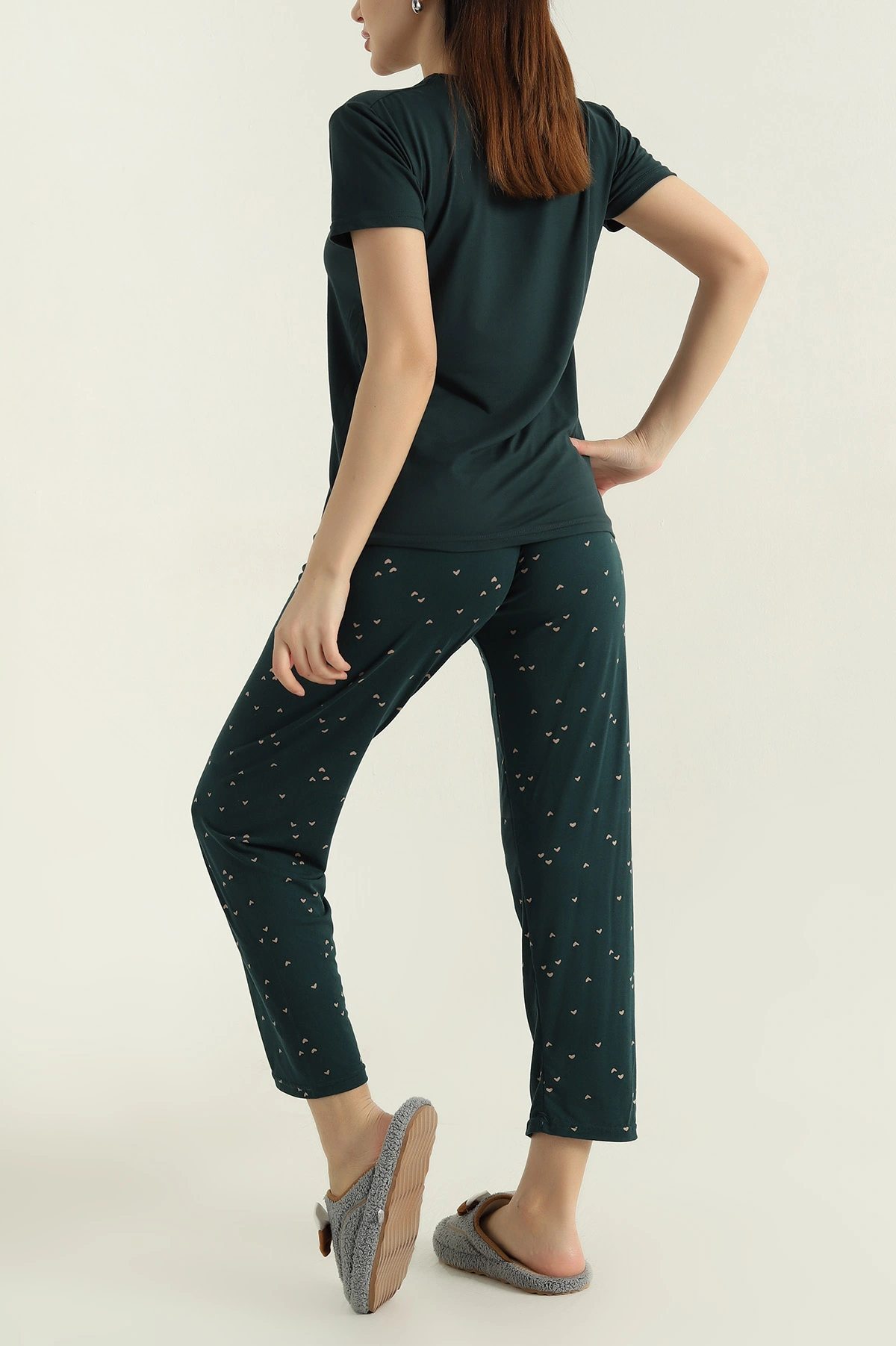 Yeşil Baskılı Viskon Kadın Pijama Takımı 347346