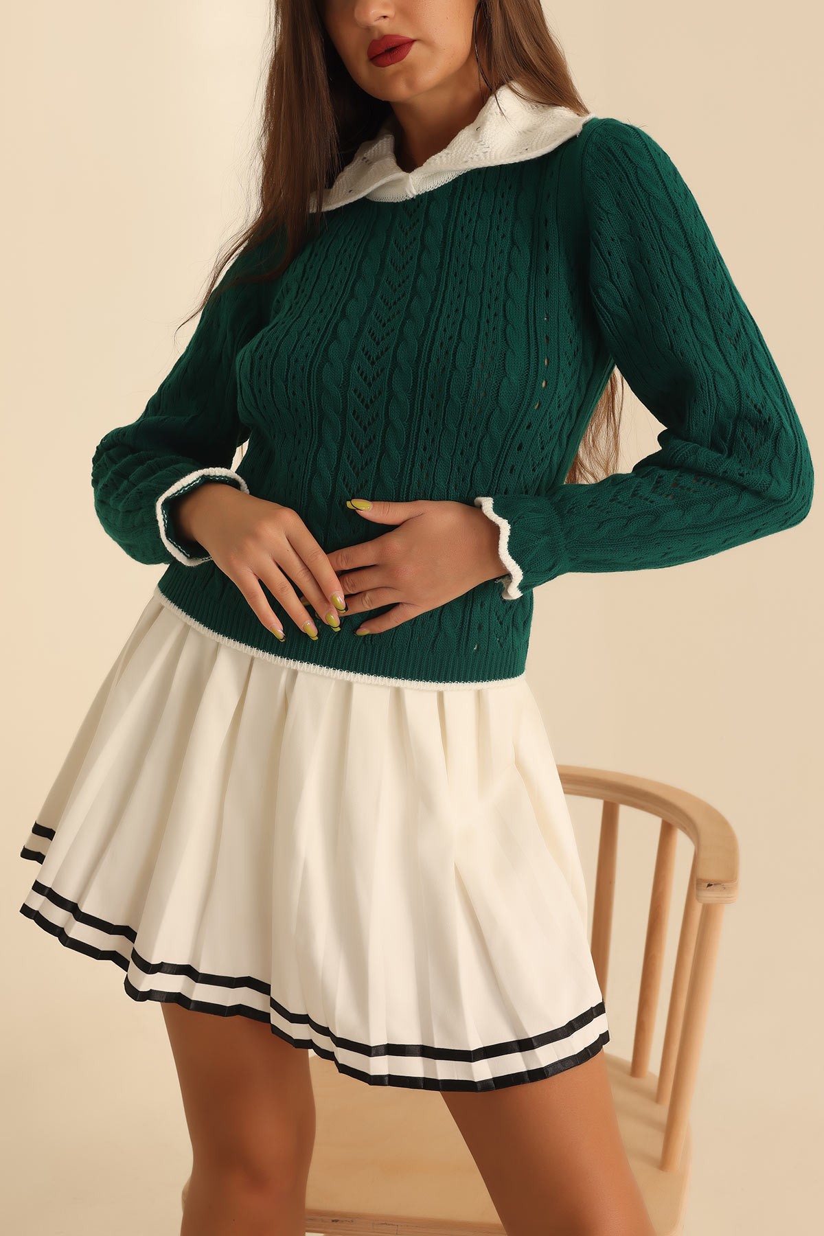 Yeşil Bebe Yaka Triko Kazak 201341