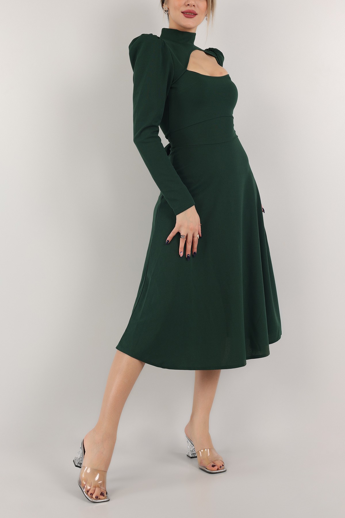 Yeşil Beli Bağlamalı Elbise 154123