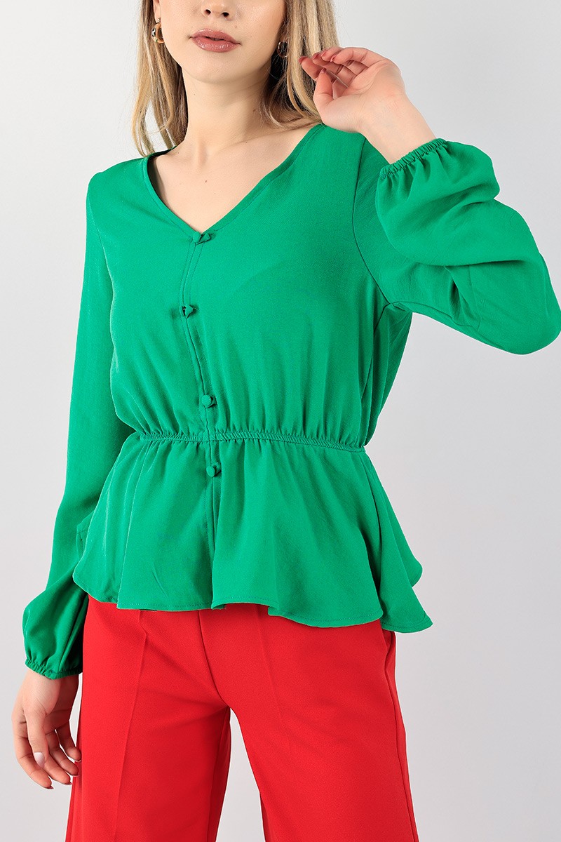 Yeşil Beli Lastikli Aerobin Bluz 99431