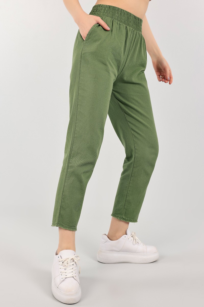 Yeşil Beli Lastikli Bayan Gabardin Pantolon 103219