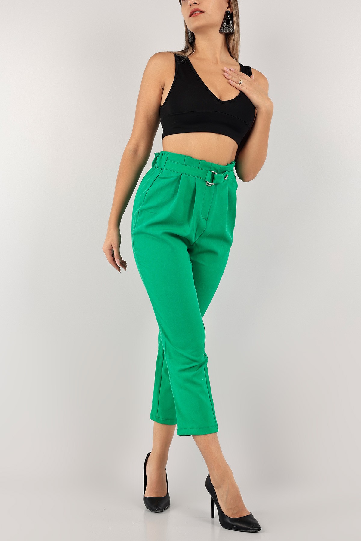 Yeşil Beli Lastikli Bayan Pantolon 125894
