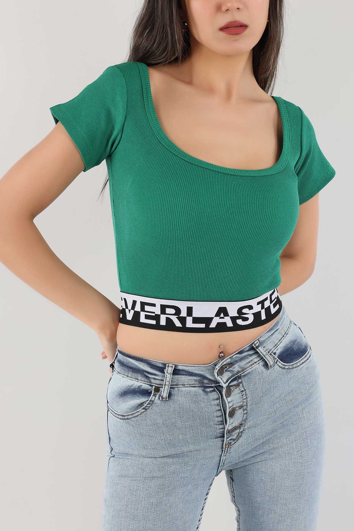 Yeşil Beli Lastikli Fitilli Bluz 170925