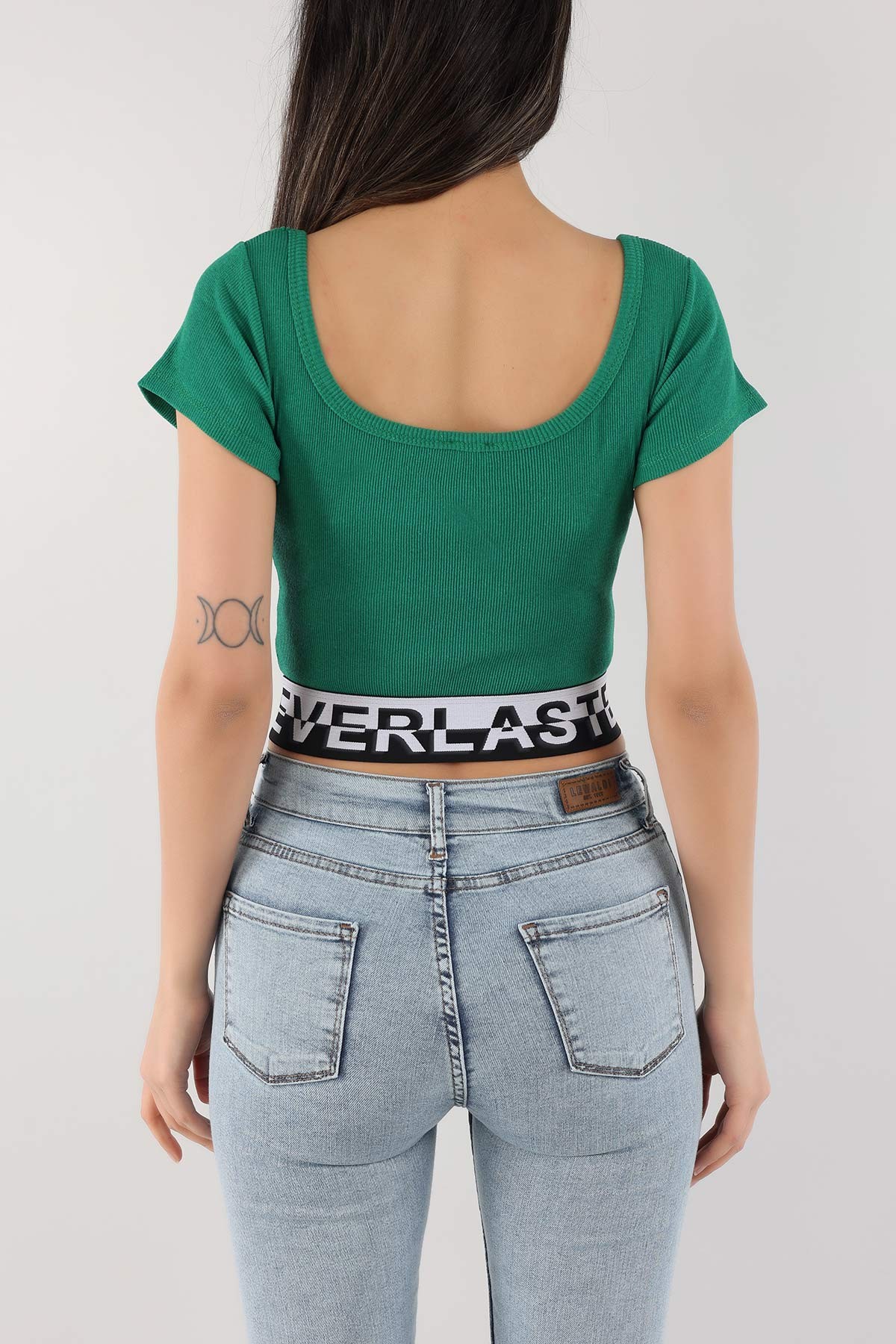 Yeşil Beli Lastikli Fitilli Bluz 170925