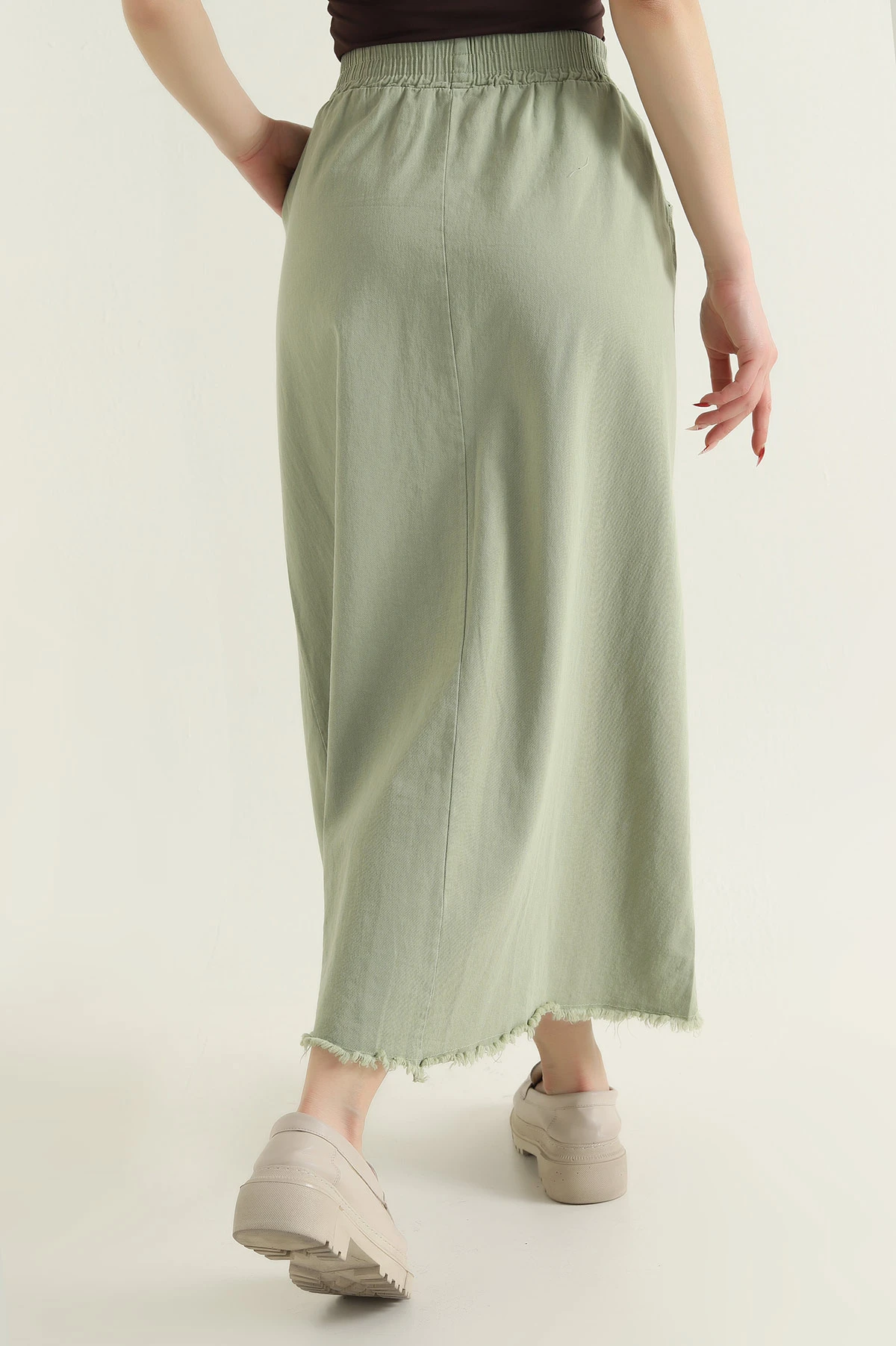Yeşil Beli Lastikli Gabardin Kadın Etek 428734