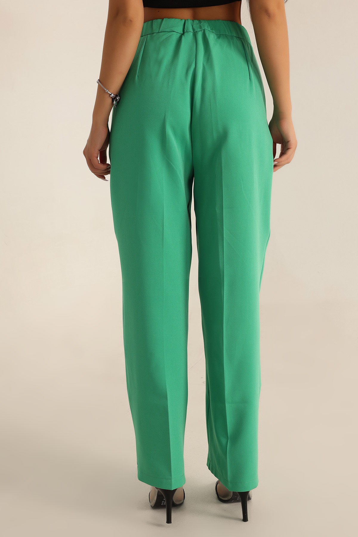Yeşil Beli Lastikli Palazzo Pantolon T- 174680
