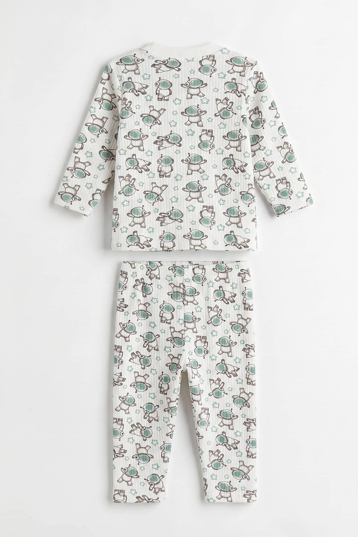 Yeşil Beyaz  (1-3 Yaş) Astronot Desenli Raporlu Çocuk Pijama Takım 477346