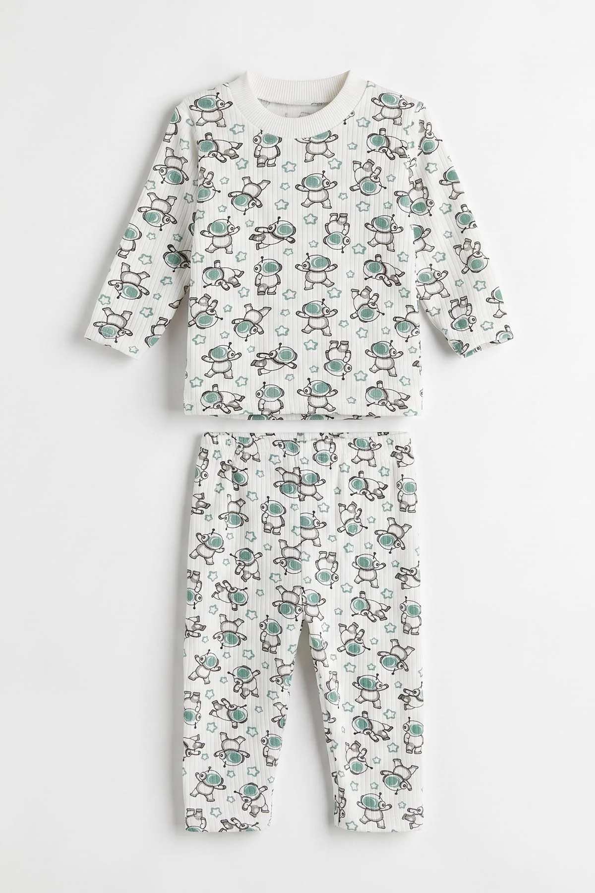 Yeşil Beyaz  (1-3 Yaş) Astronot Desenli Raporlu Çocuk Pijama Takım 477346