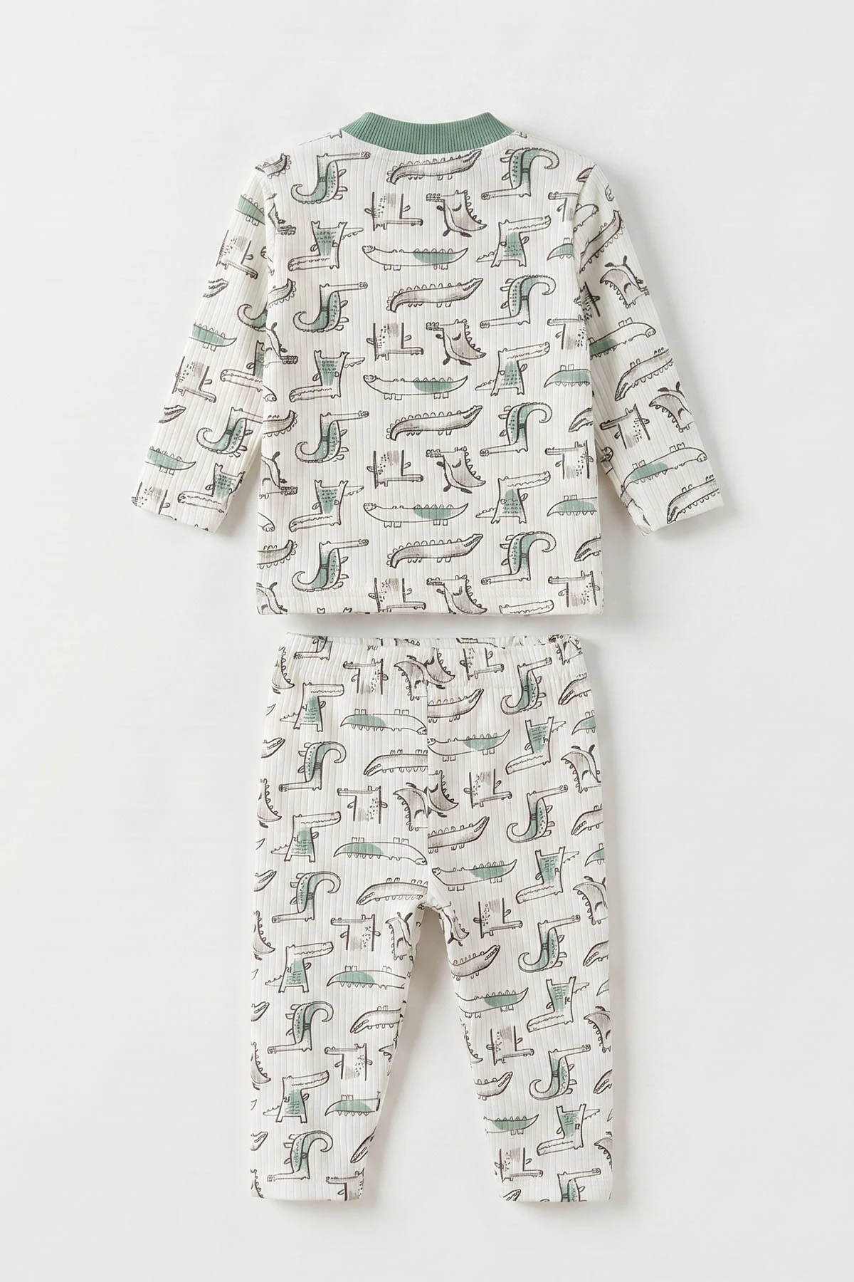 Yeşil Beyaz  (1-3 Yaş) Balık Desenli Raporlu Çocuk Pijama Takım 477338