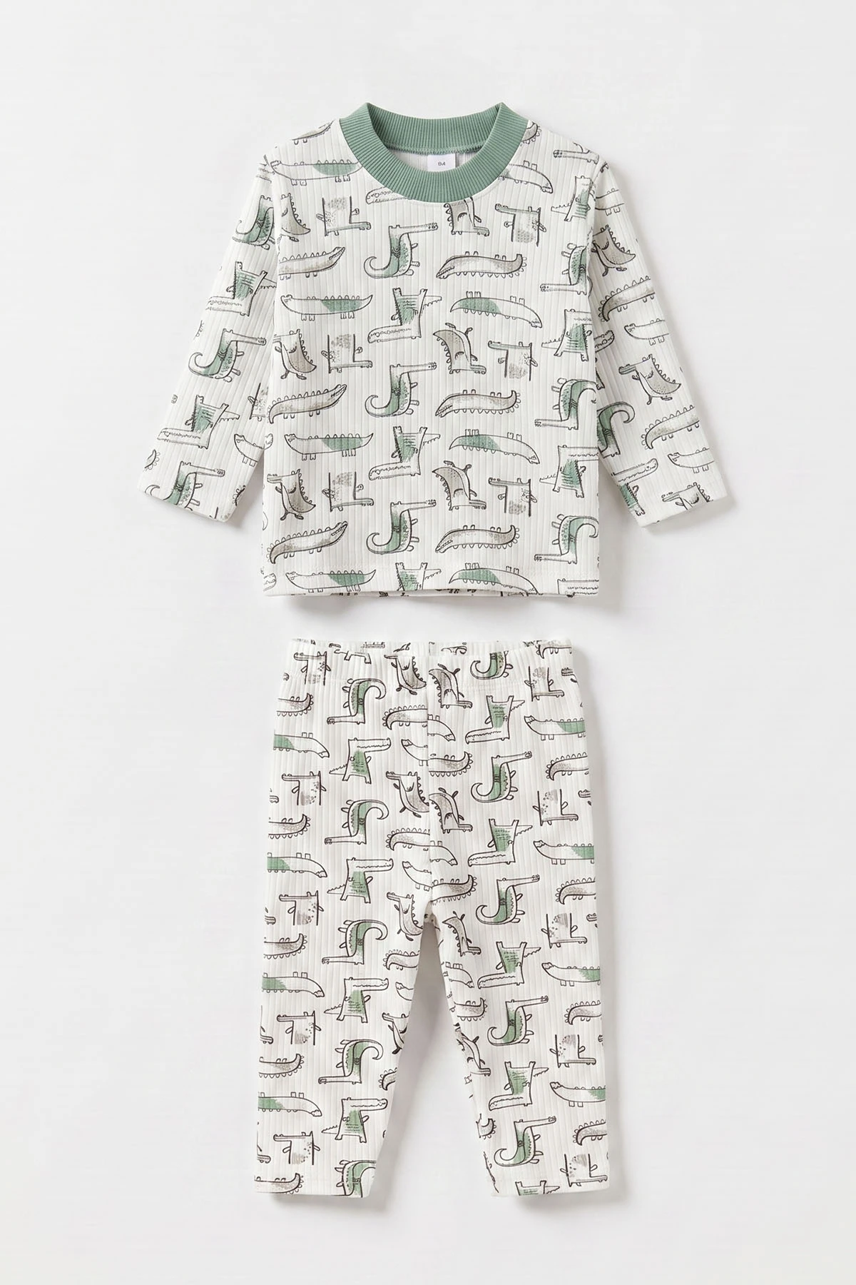 Yeşil Beyaz  (1-3 Yaş) Balık Desenli Raporlu Çocuk Pijama Takım 477338