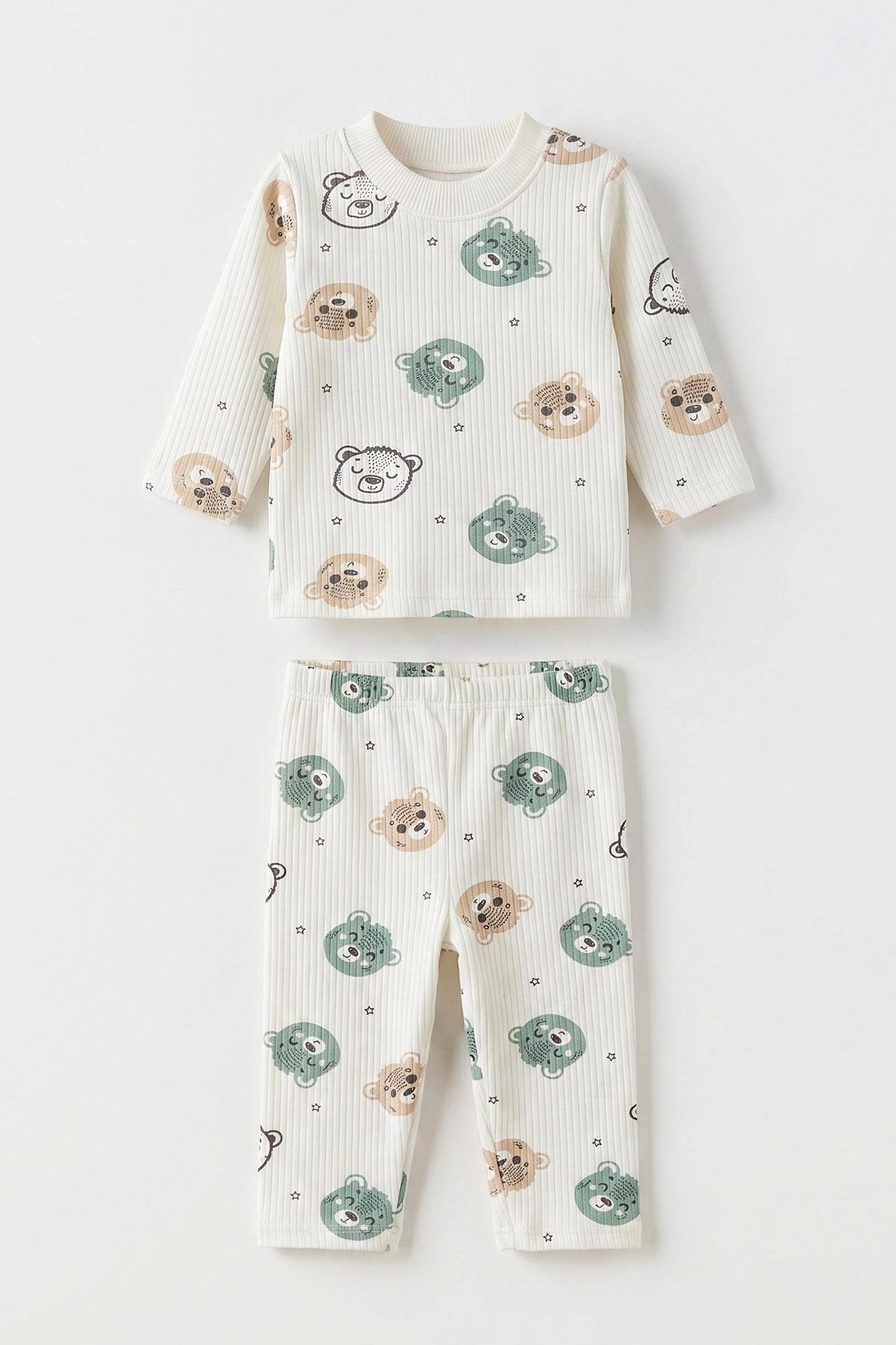Yeşil Beyaz (1-3 Yaş) Koala Kafası Baskılı Raporlu Çocuk Pijama Takım 477251