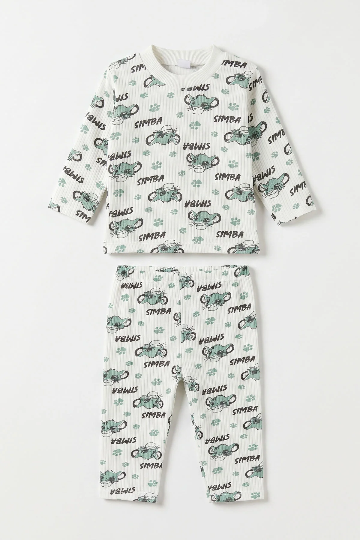 Yeşil Beyaz  (1-3 Yaş) Simba Desenli Raporlu Çocuk Pijama Takım 477342