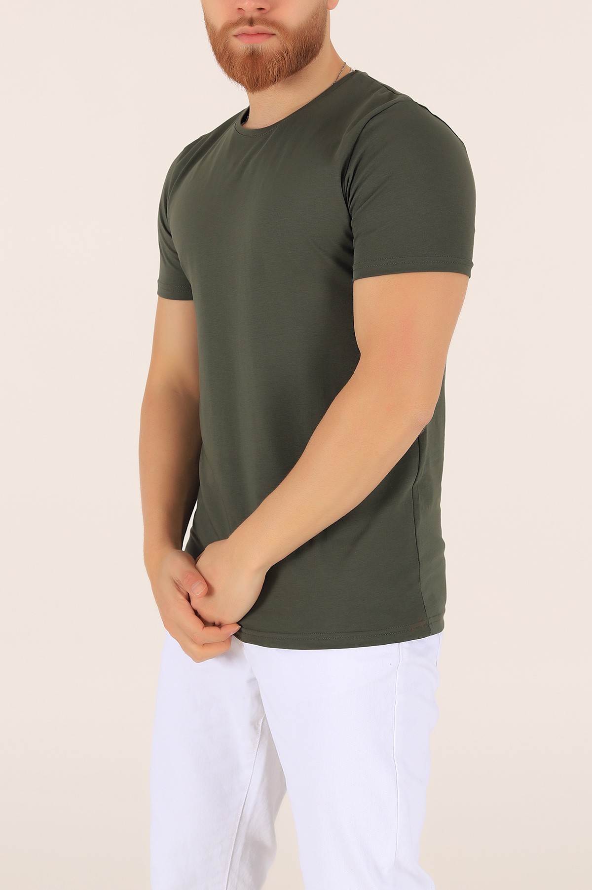 Yeşil Düz Kesim Basic Erkek Tişört 169575
