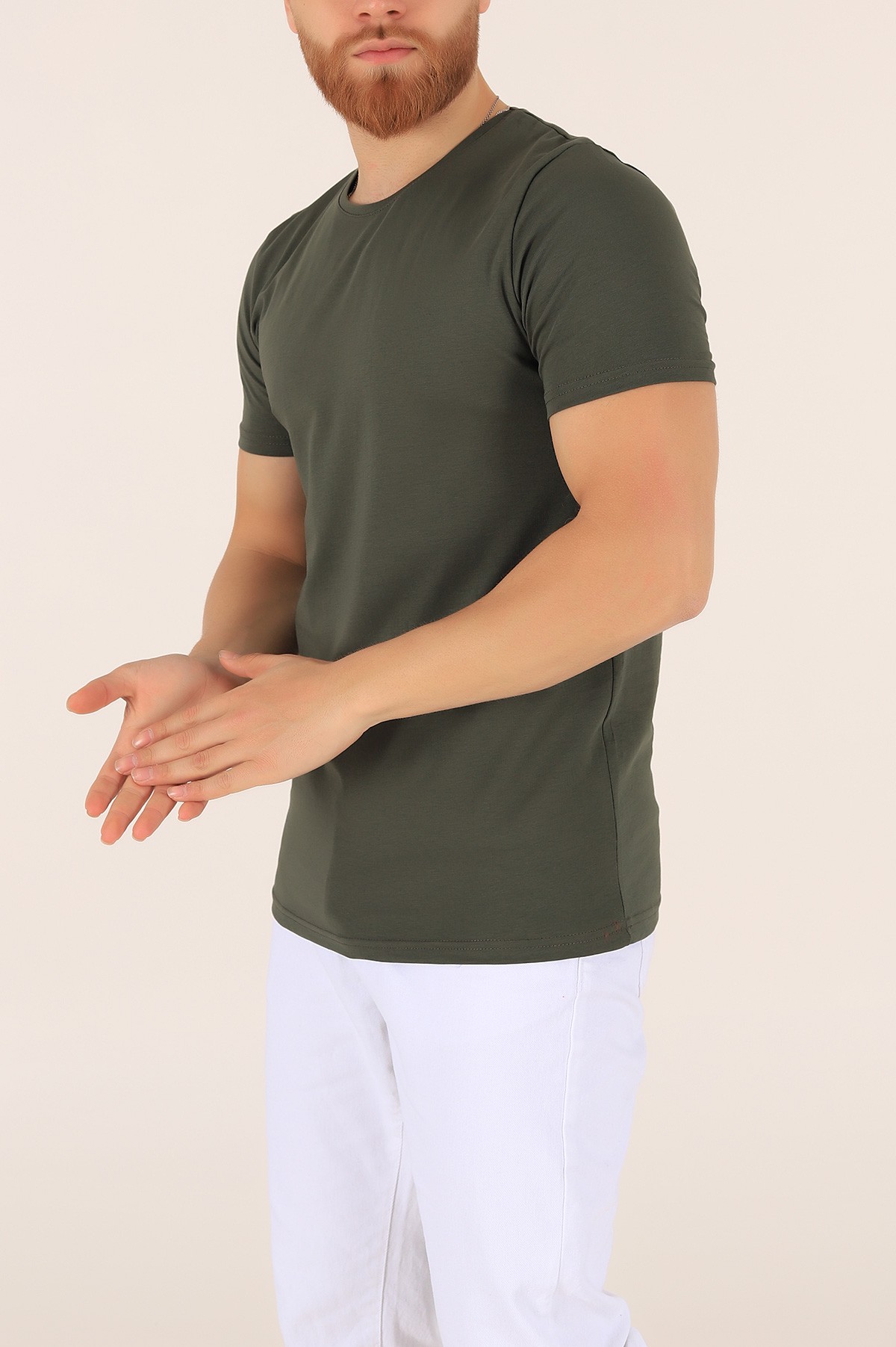 Yeşil Düz Kesim Basic Erkek Tişört 169575