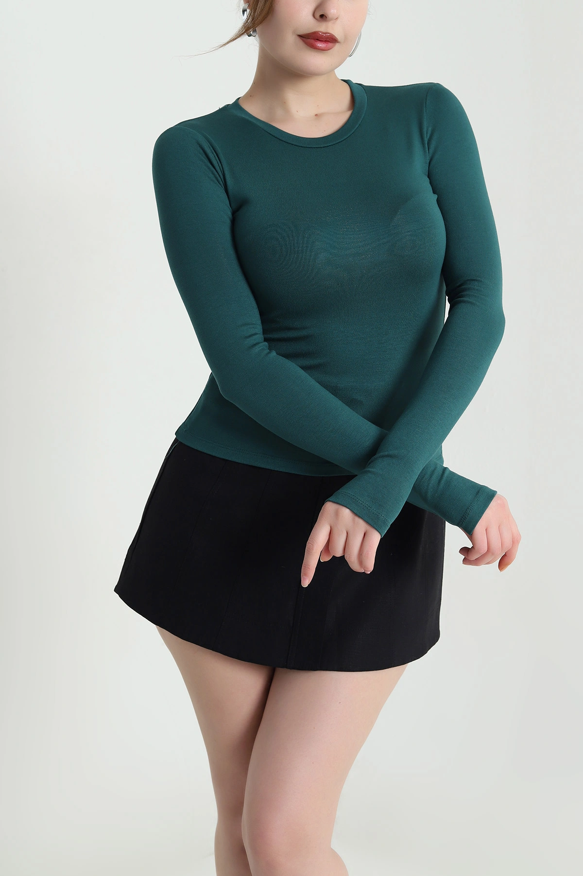 Yeşil Bisiklet Yaka Likralı Kadın Bady Bluz 461251