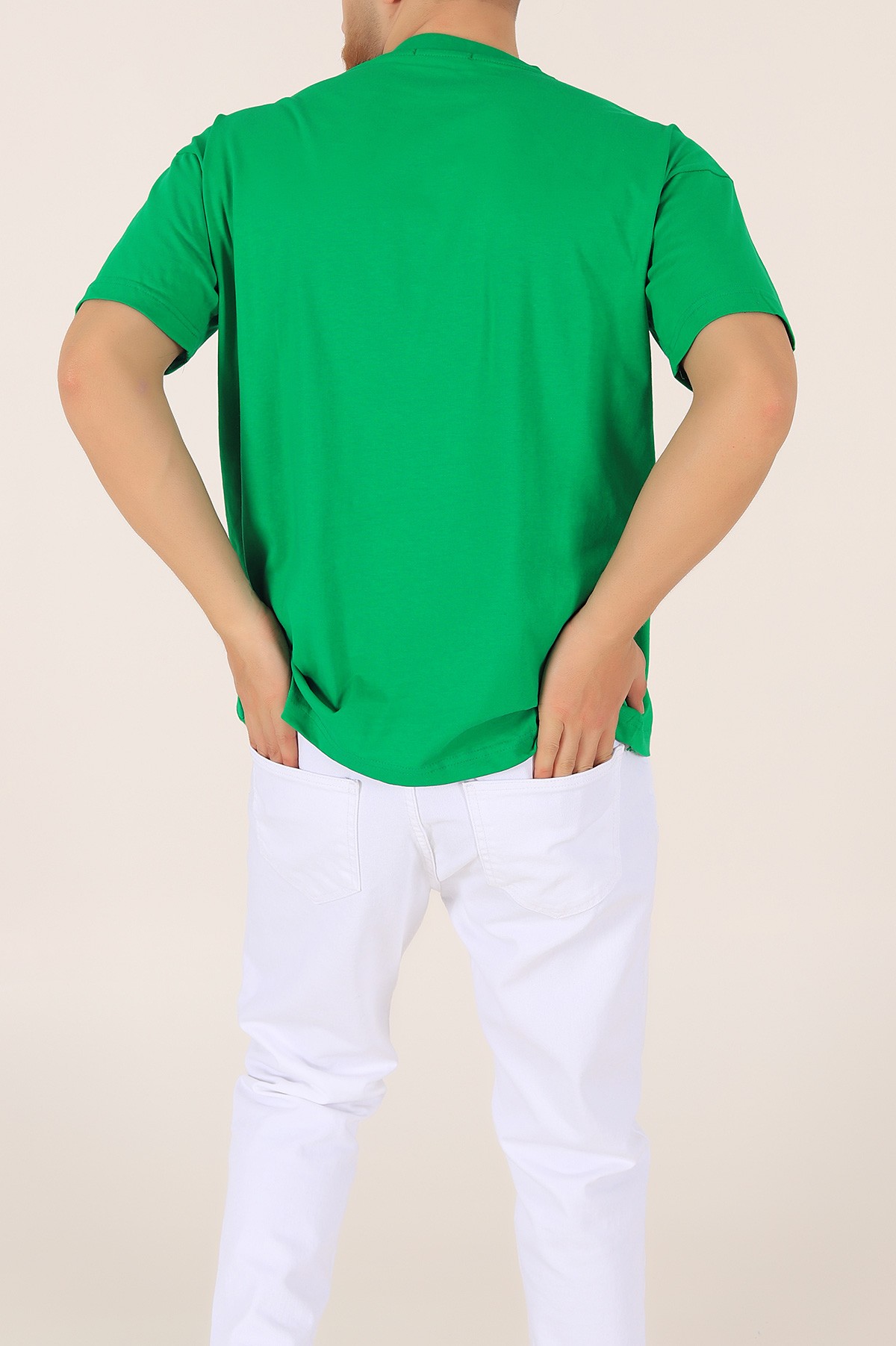 Yeşil Bisiklet Yaka Oversize Erkek Tişört 163269
