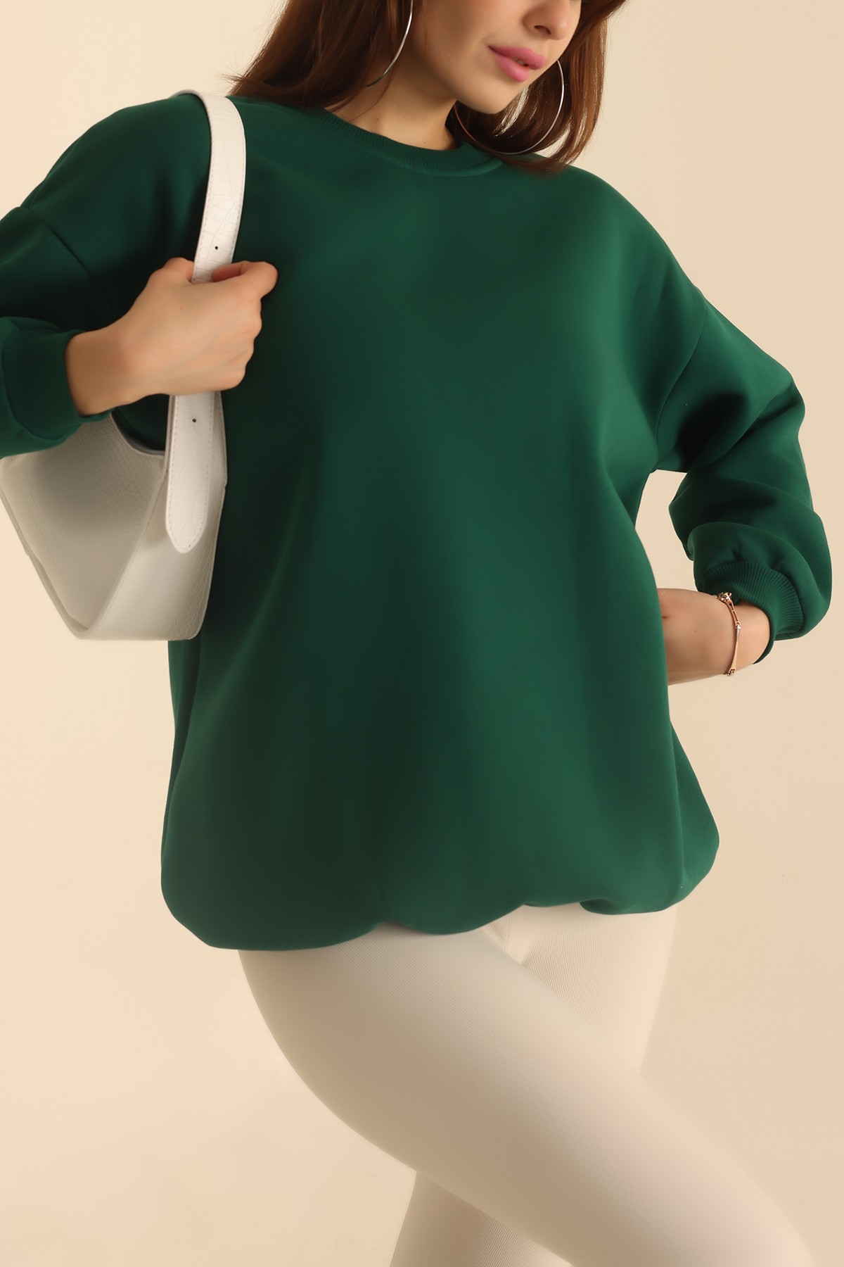 Yeşil Bisiklet Yaka Şardonlu Sweat 217542