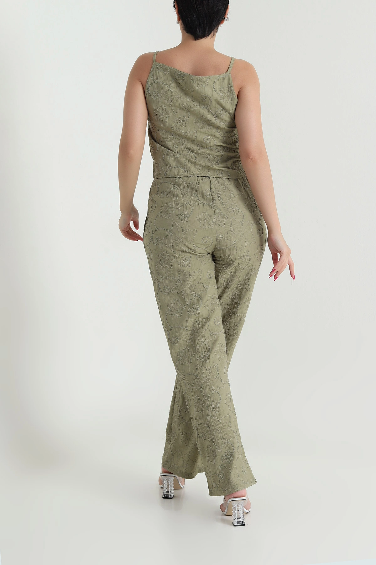 Yeşil Bluz Pantolon Çilek Kumaş Nakışlı İkili Takım 474355