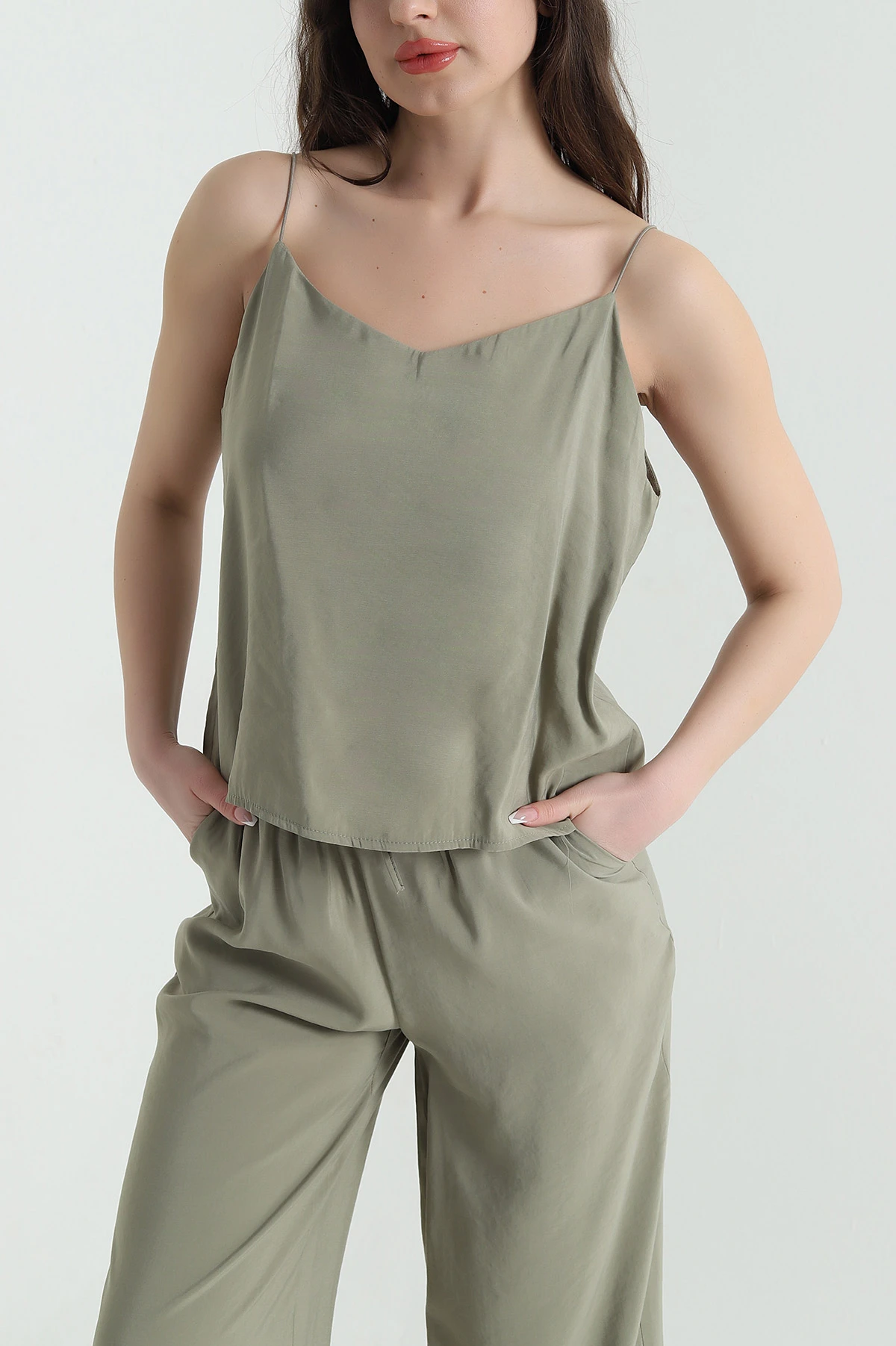 Yeşil Bluz Pantolon Modal Kadın İkili Takım 454826