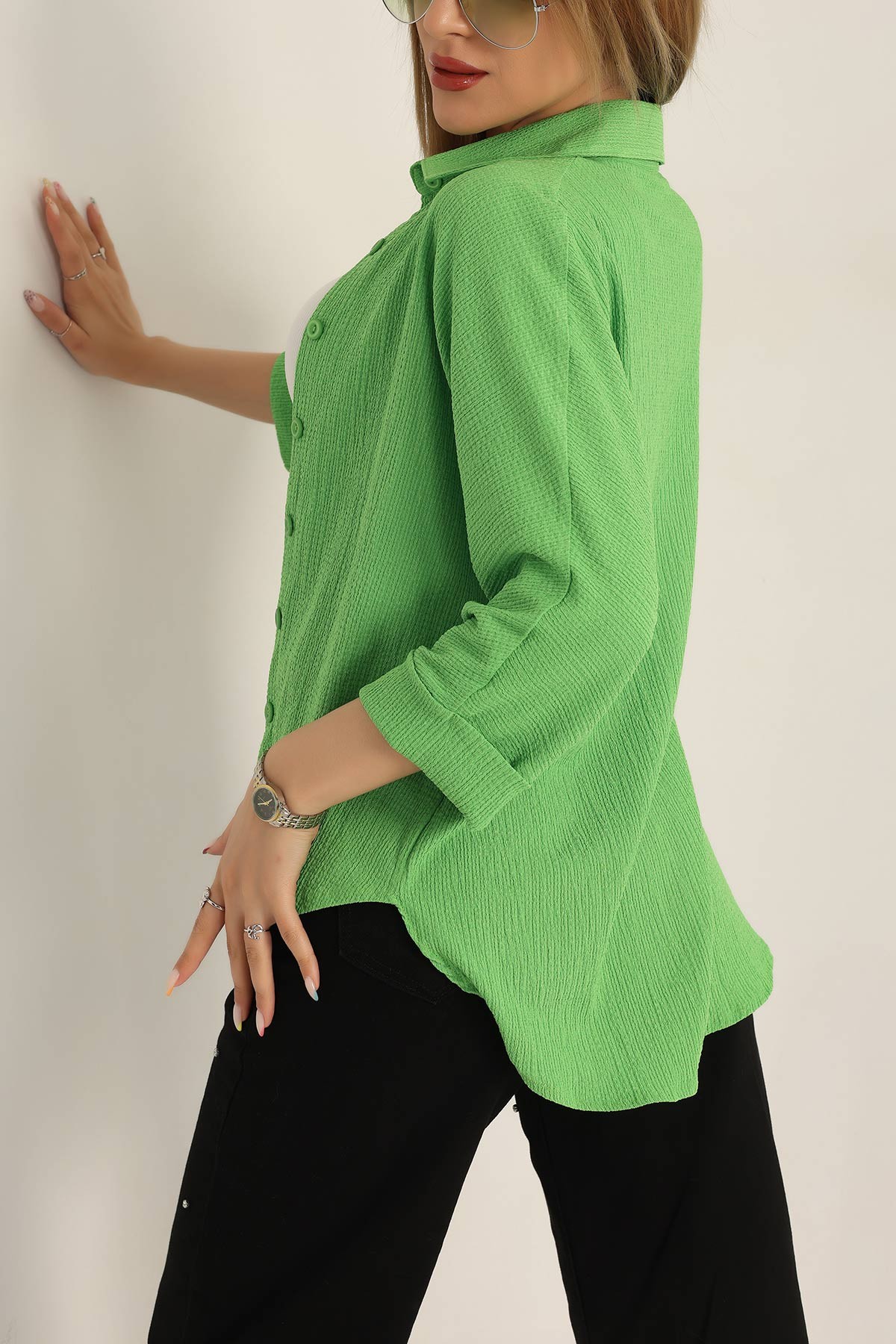 Yeşil Bürümcük Kumaş Fakir Kol Gömlek 178325