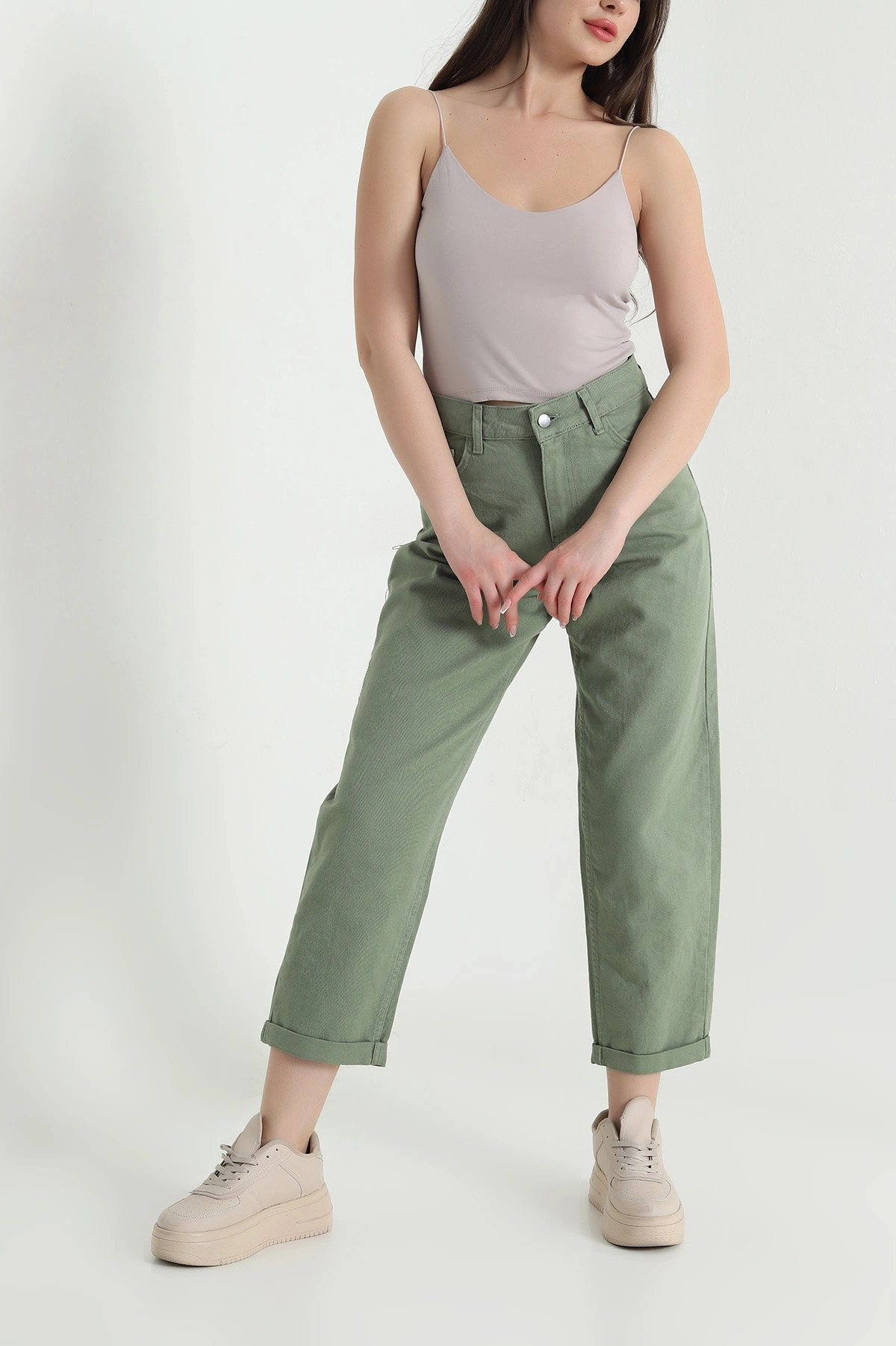 Yeşil Cep Detay Gabardin Kadın Pantolon 454916