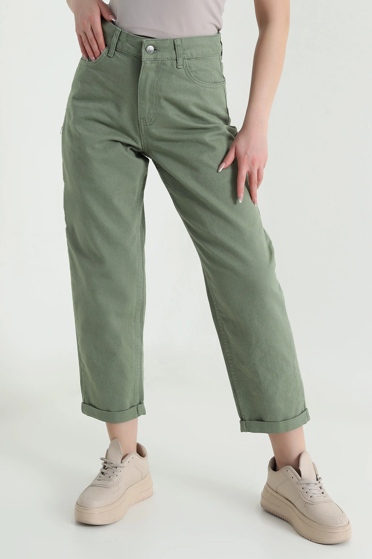 Yeşil Cep Detay Gabardin Kadın Pantolon 454916