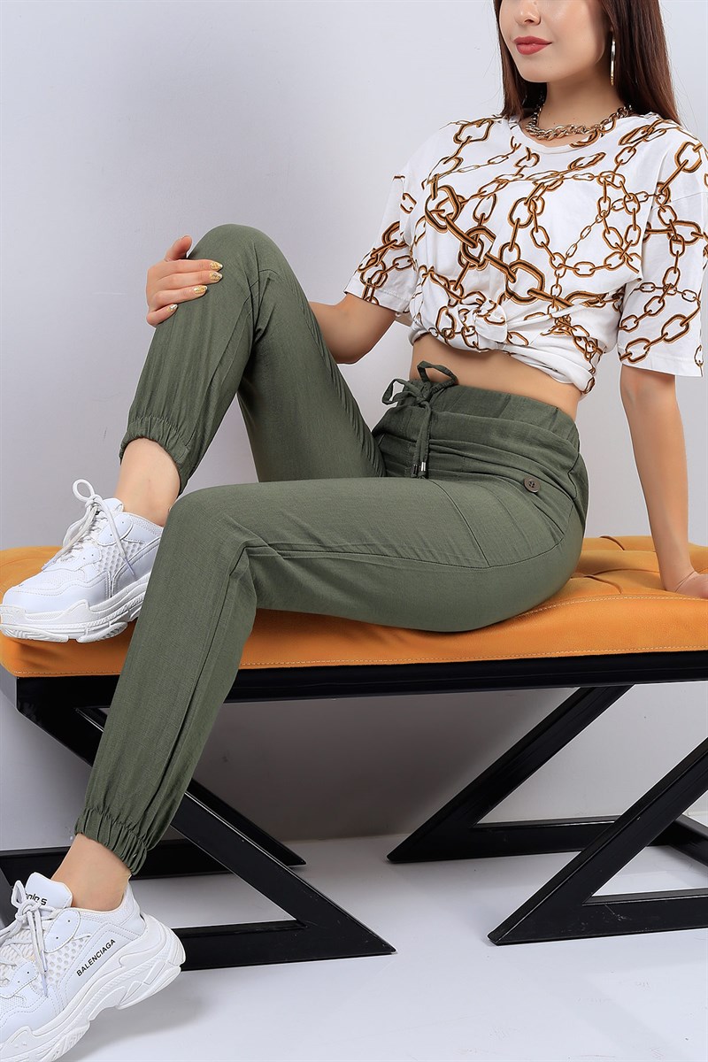 Yeşil Cepli Bayan Pantolon 15368B