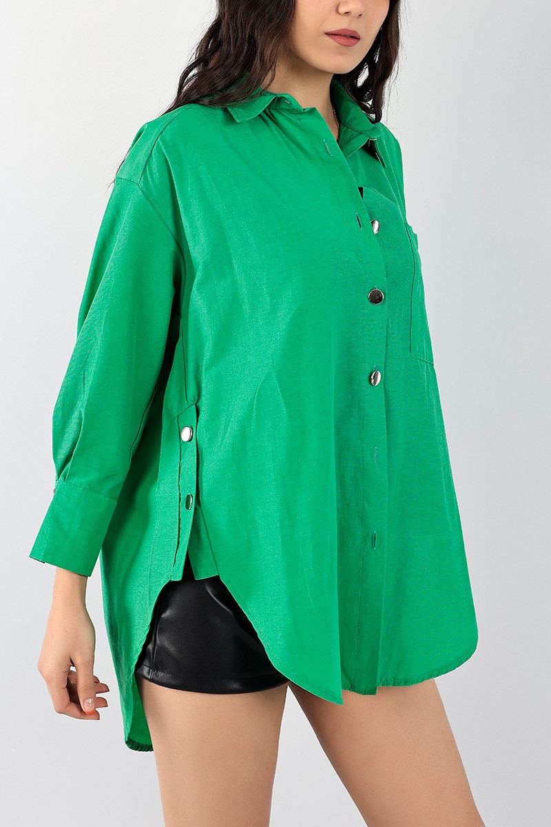 Yeşil Cepli Poplin Gömlek Tunik 98158