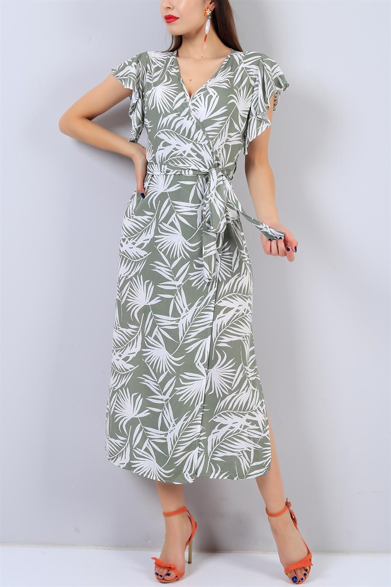 Yeşil Çiçek Desenli Elbise15344B    