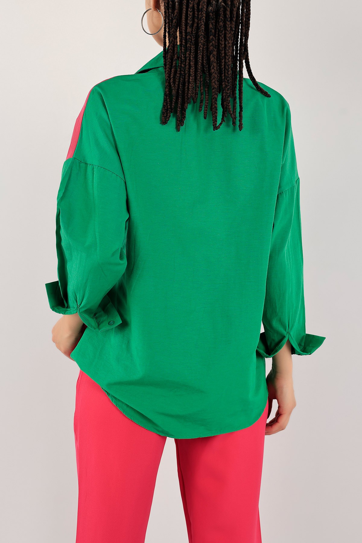 Yeşil Çift Renkli Bayan Poplin Gömlek 122196