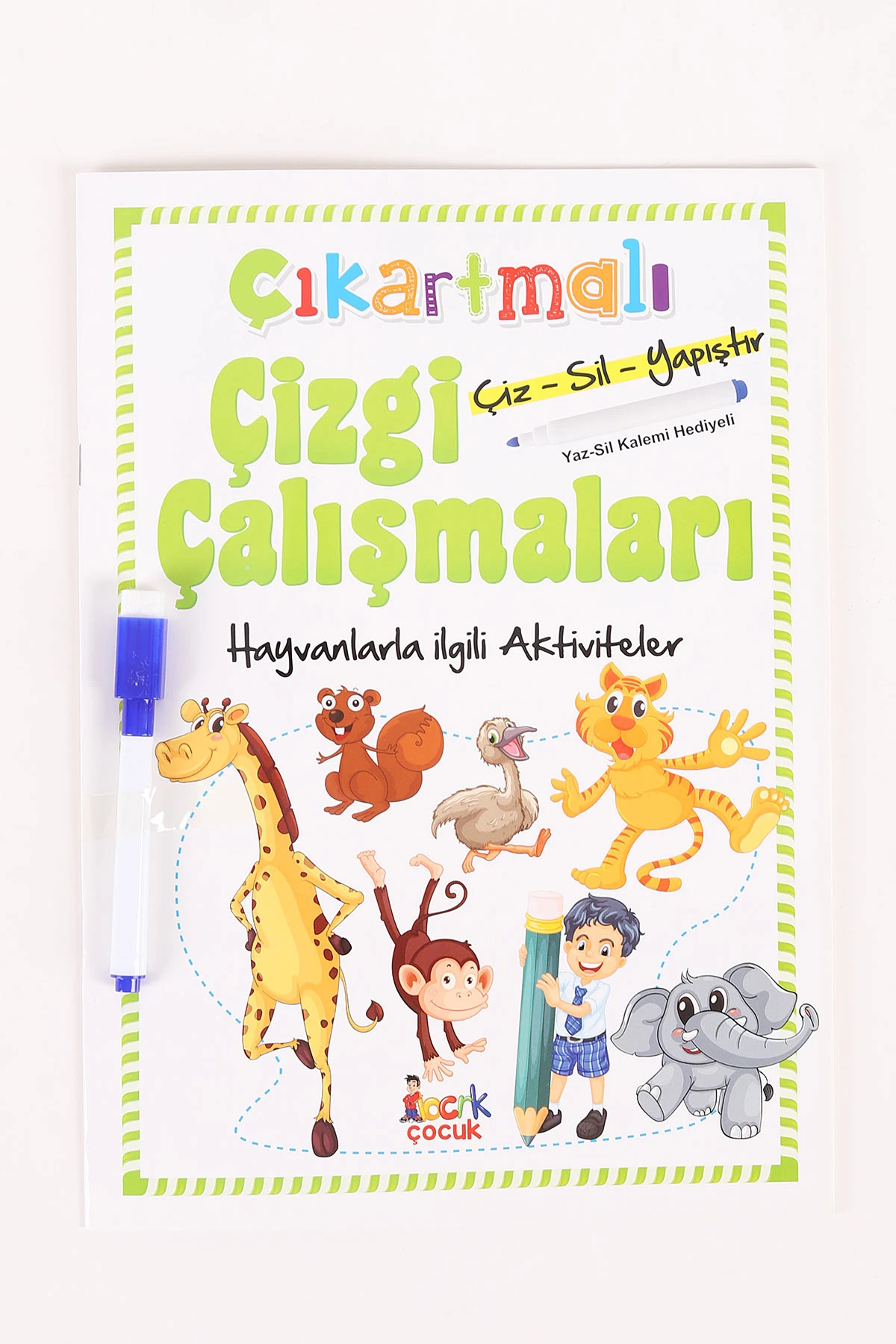 Yeşil Çizgi Çalışmaları Aktivite Kitabı - Hayvanlar (Çiz-Sil-Yapıştır - Kalem Hediyeli) 2-4 Yaş 459018