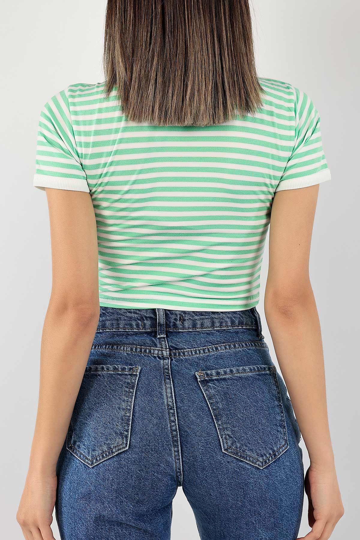 Yeşil Çizgili Crop Tişört 123466
