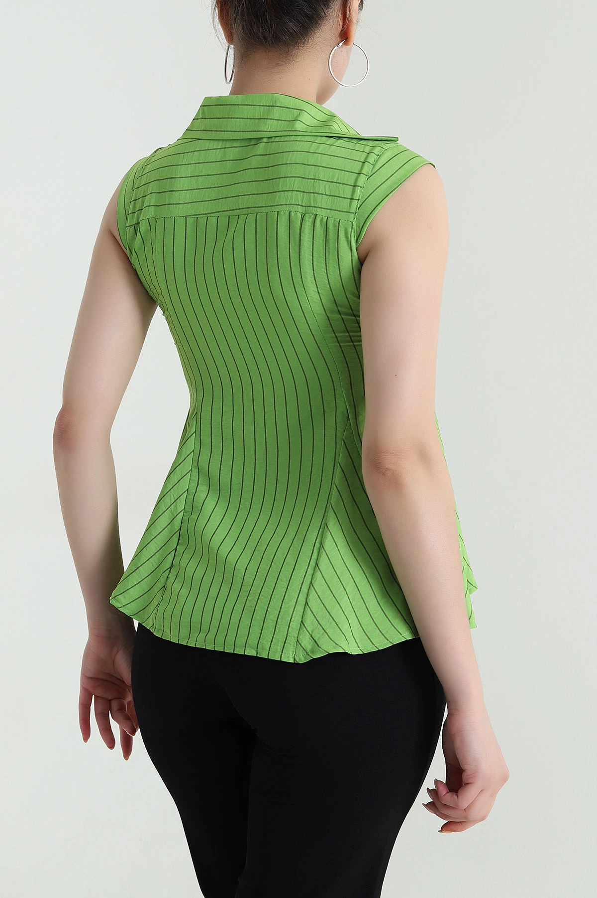 Yeşil Çizgili Dokuma Kadın Gömlek 473311