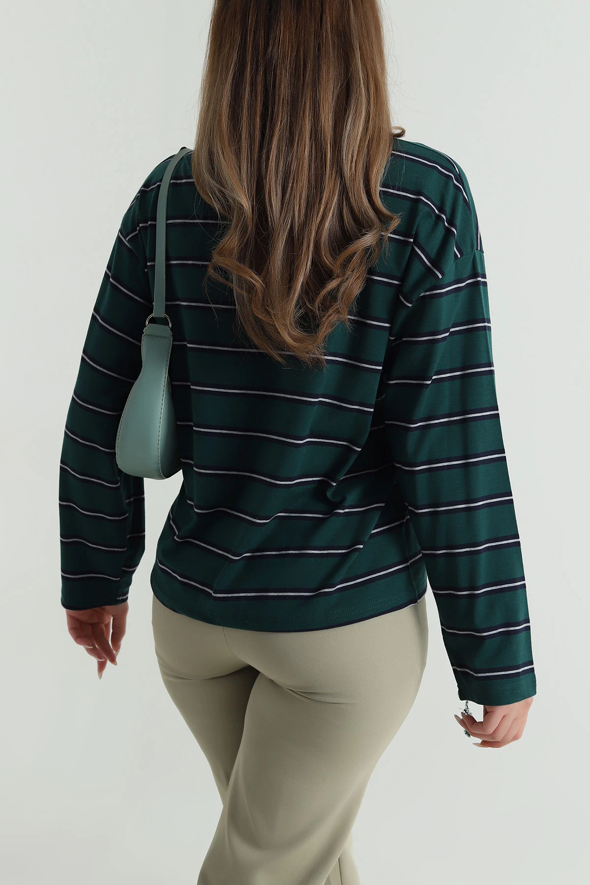 Yeşil Çizgili Likralı Kadın Sweat 488434