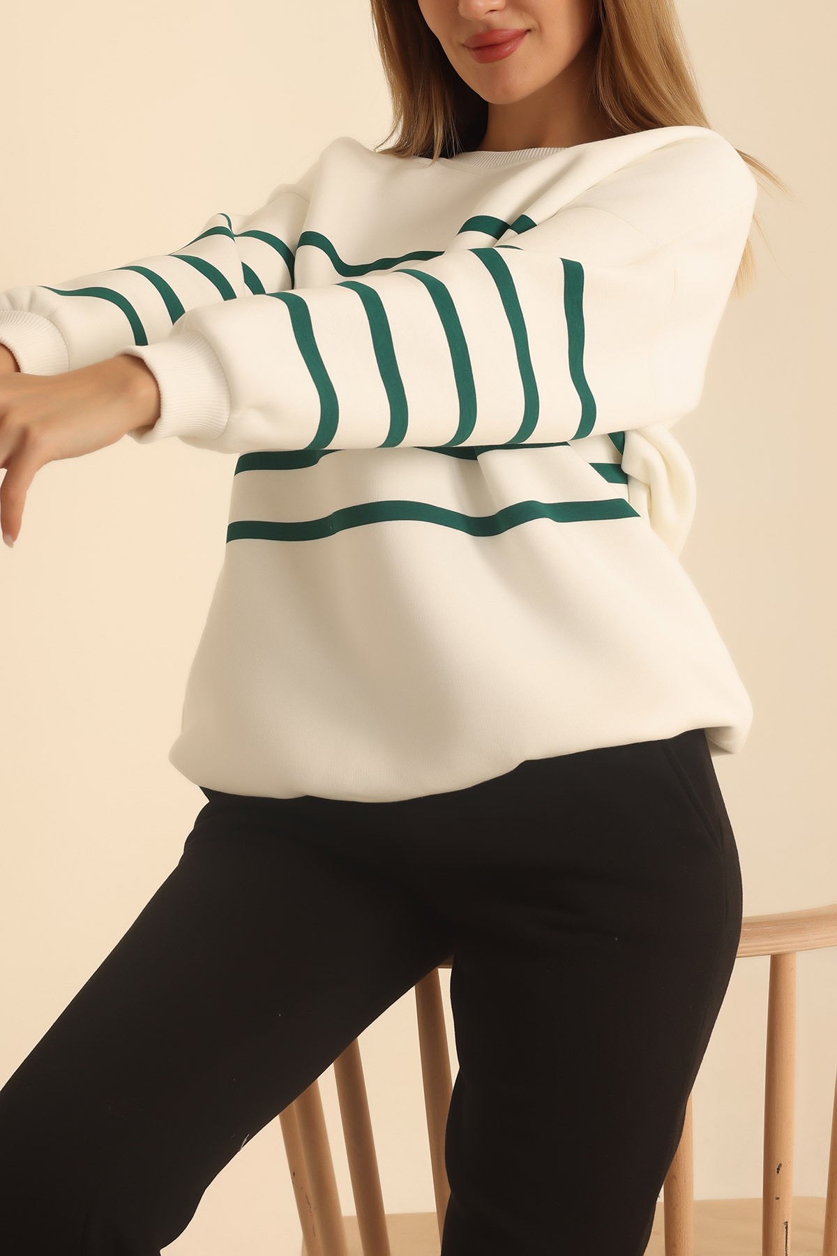 Yeşil Çizgili Şardonlu Bayan Sweat 217579