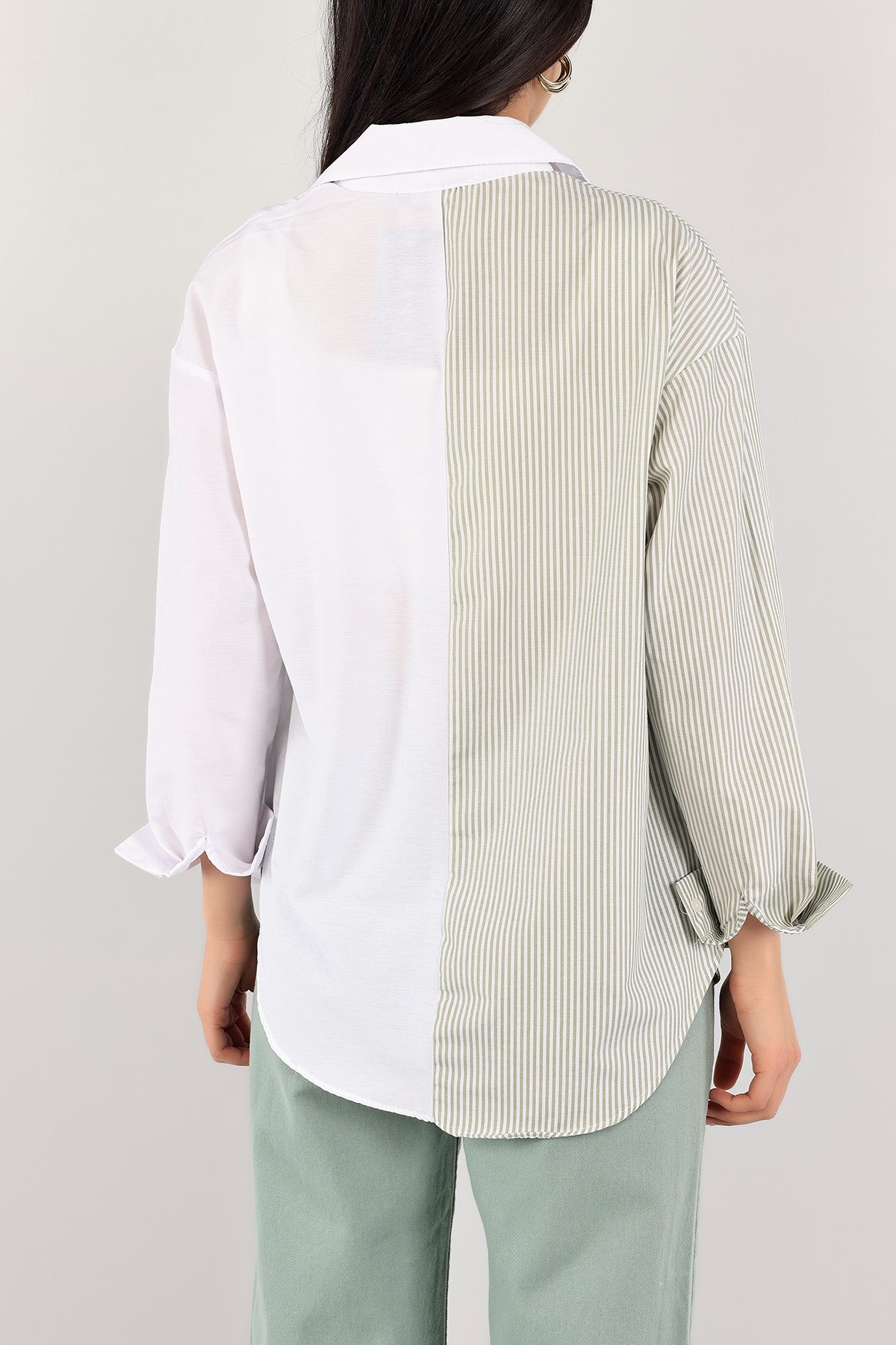 Yeşil Çizgili Yeni Sezon Poplin Gömlek 112472