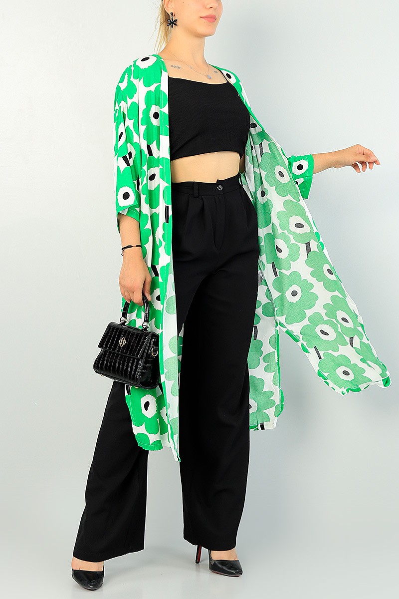 Yeşil Desenki Dokuma Viskon Kimono 69952