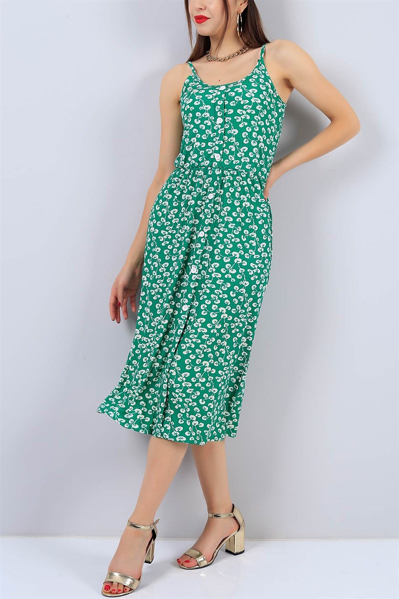 Yeşil Desenli Bayan Likralı Elbise 15153B