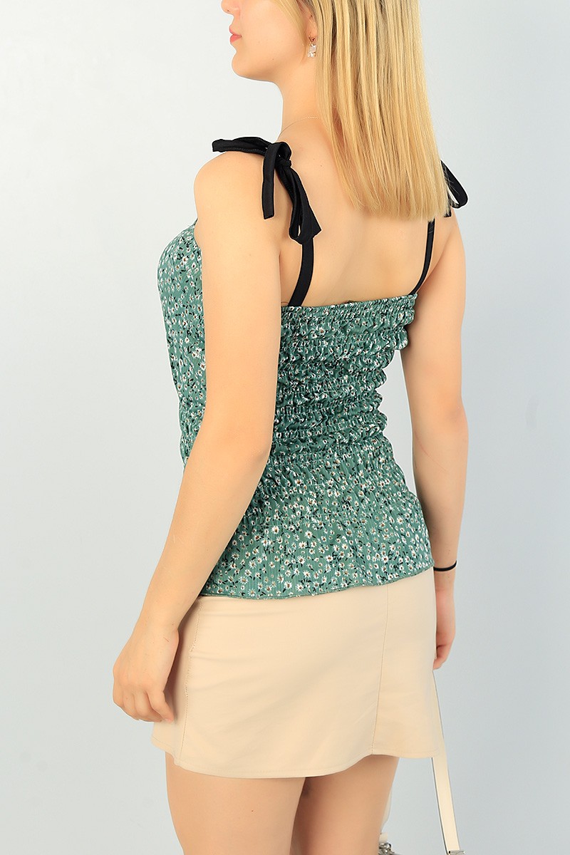 Yeşil Desenli Beli Gipeli Bluz 67078