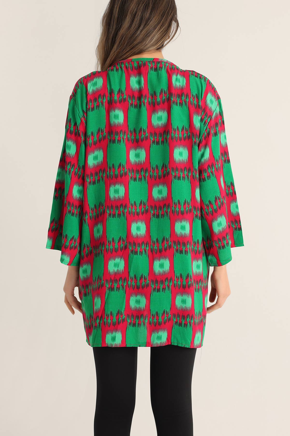 Yeşil Desenli Dokuma Viskon Kimono 173403