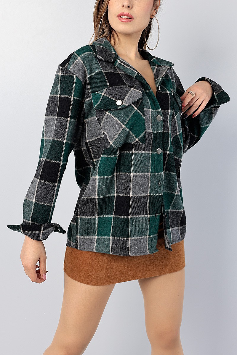 Yeşil Desenli Oduncu Kaşe Gömlek Ceket 81538