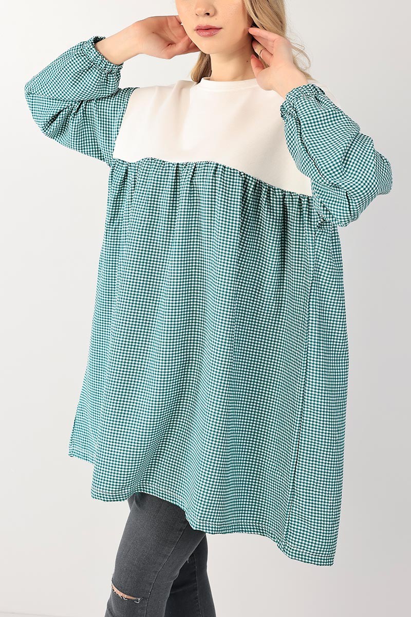 Yeşil Dokuma Kumaş Garnili Tunik 101036