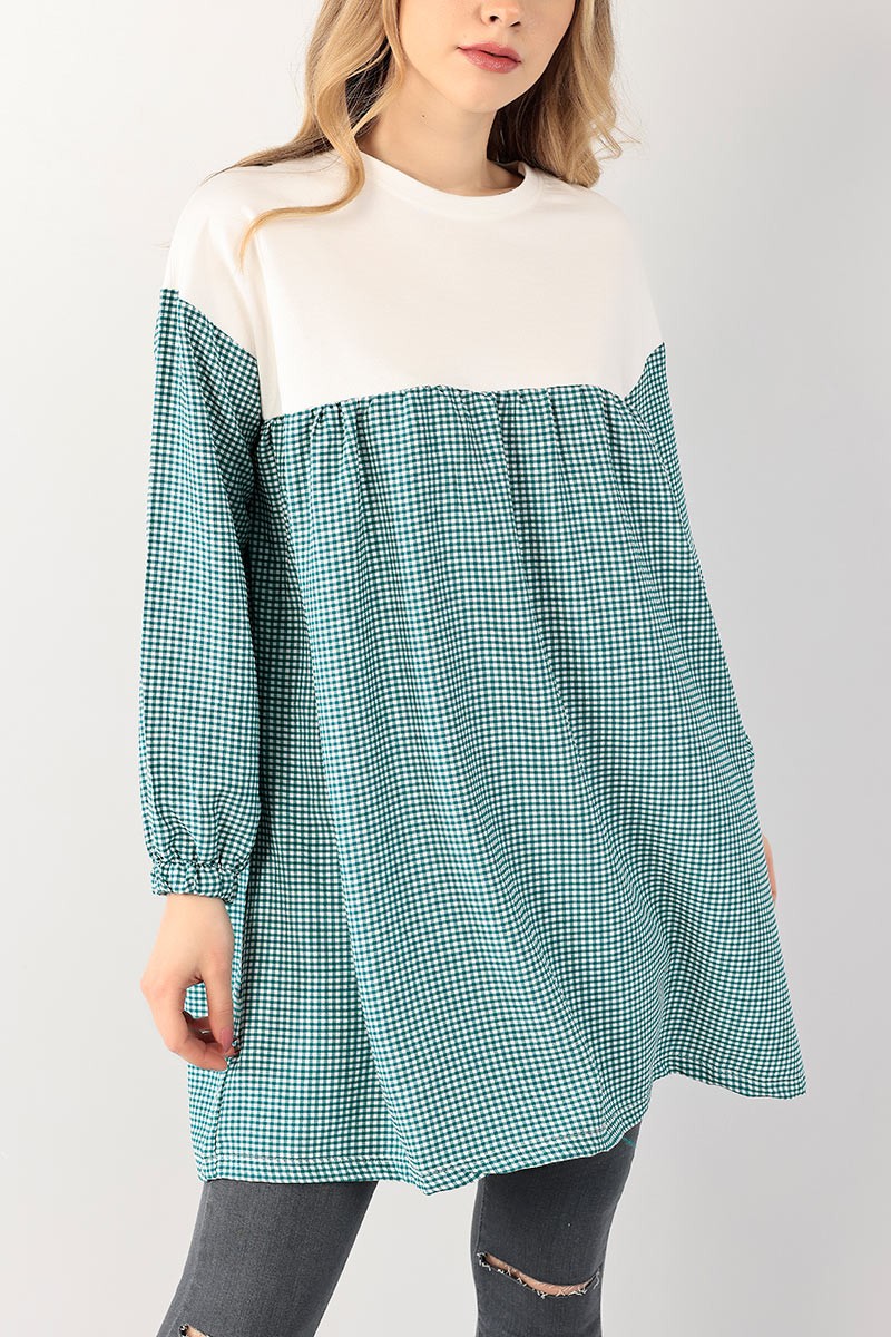 Yeşil Dokuma Kumaş Garnili Tunik 101036