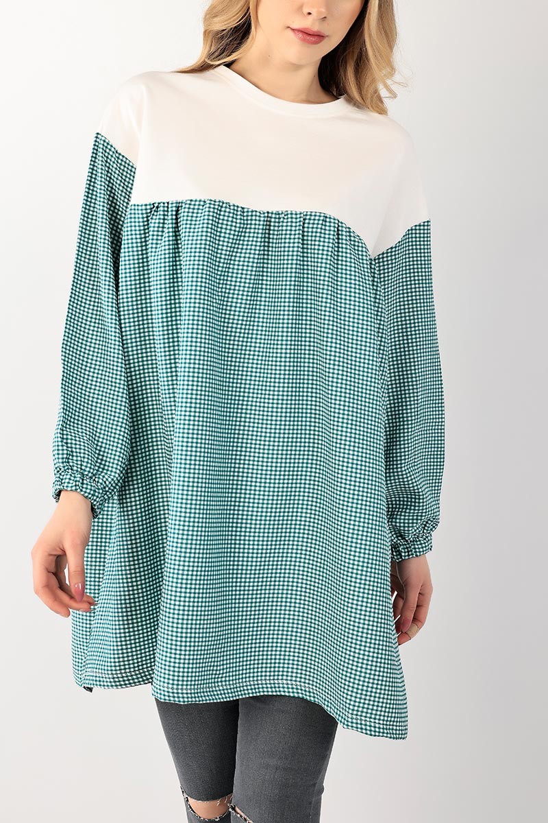 Yeşil Dokuma Kumaş Garnili Tunik 101036