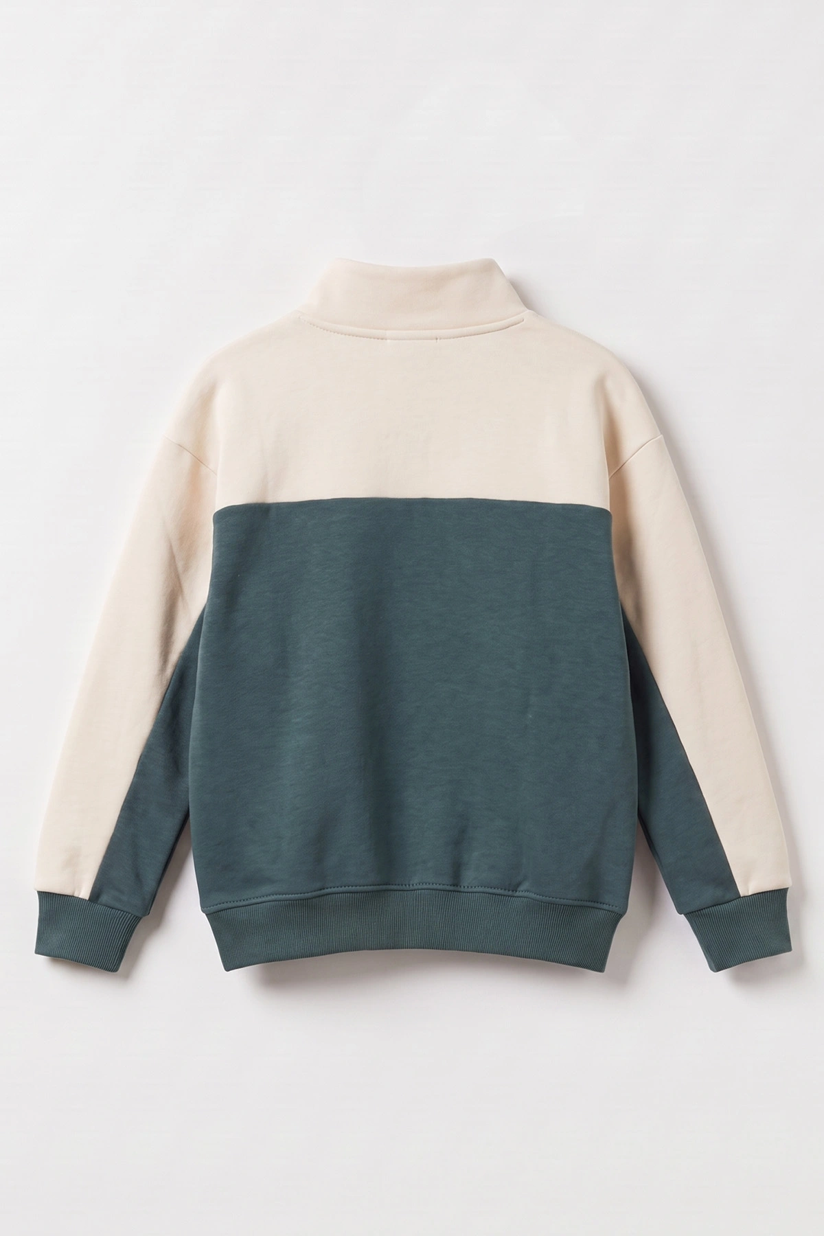 Yeşil Ekru (5-12 Yaş) Sports Baskılı Yarım Fermuarlı 3 İp Şardonlu Erkek Çocuk Sweatshirt 481748