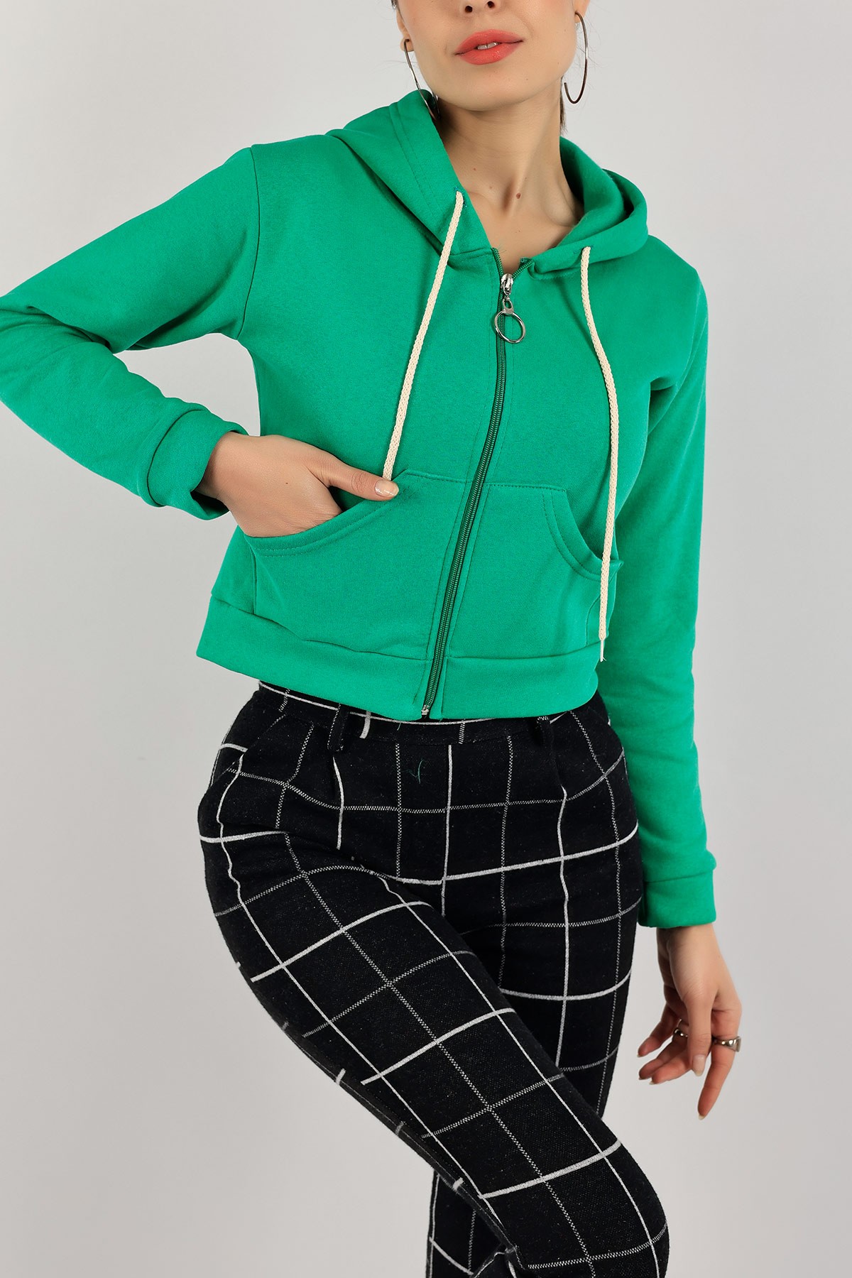 Yeşil Fermuarlı İçi Şardonlu Bayan Sweat 141253