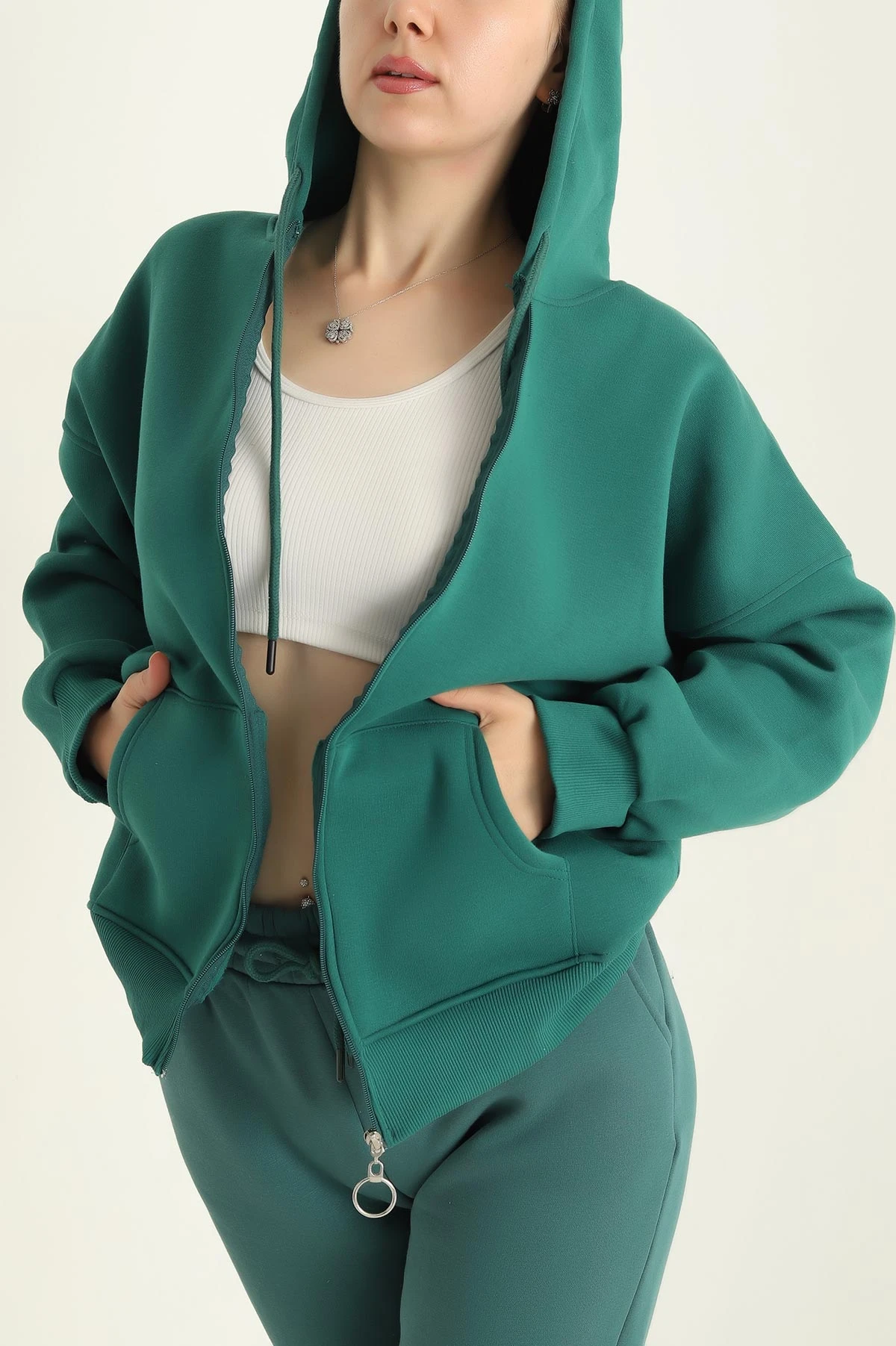 Yeşil Fermuarlı Şardonlu Bayan Sweat 292162