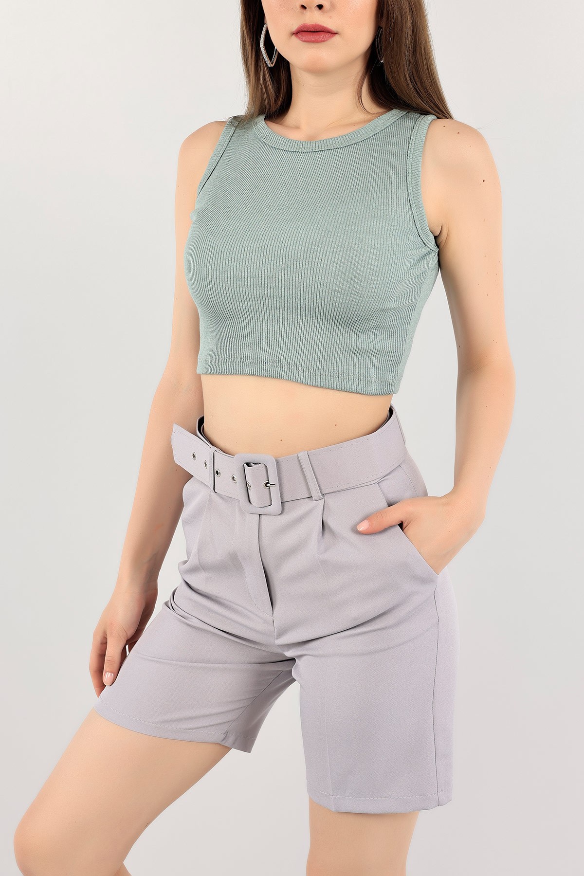 Yeşil Fitilli Crop Bayan Atlet 114071
