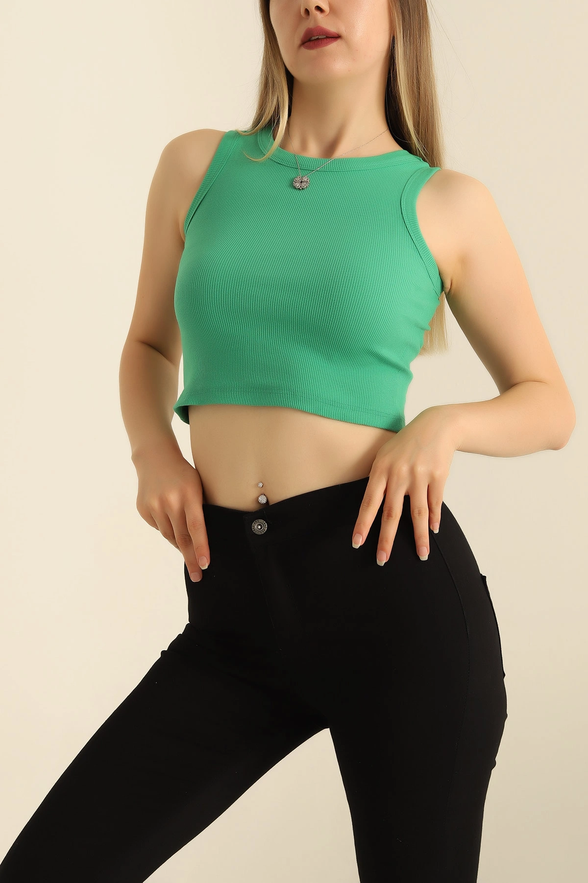 Yeşil Fitilli Likralı Kadın Atlet 282945