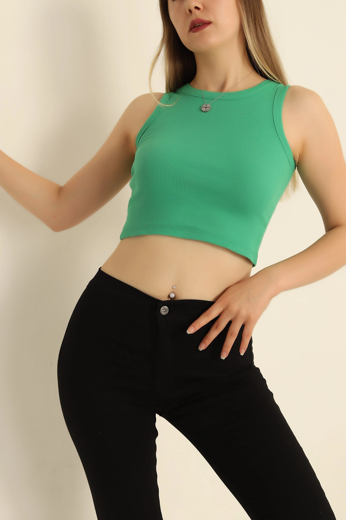 Yeşil Fitilli Likralı Kadın Atlet 282945